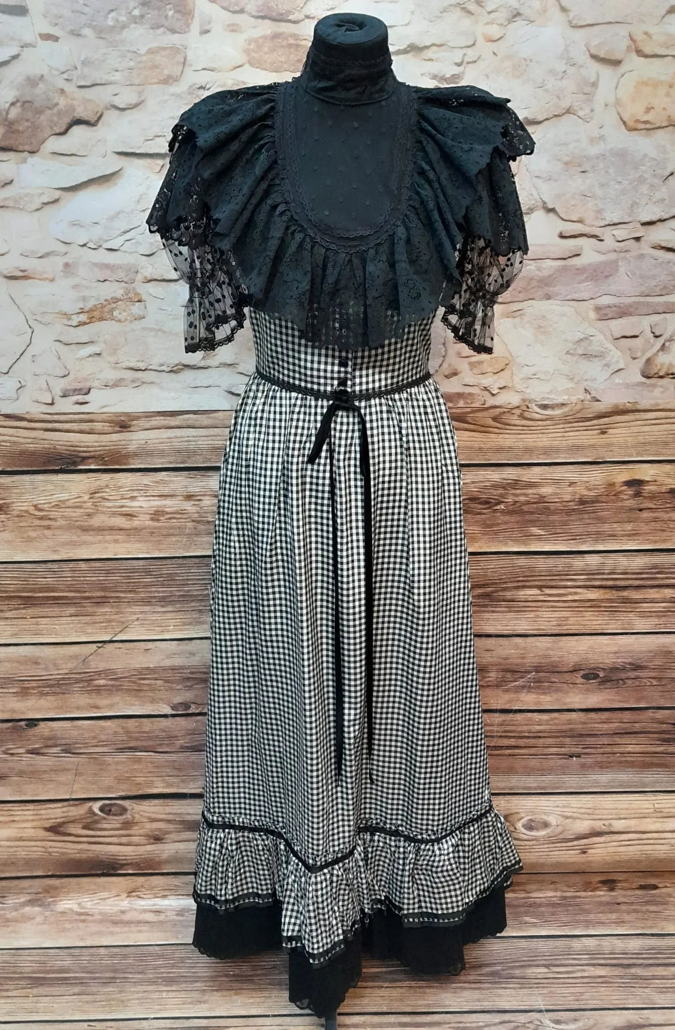 Schwarz-Weiß Kariertes Vintage Kleid Gr.34