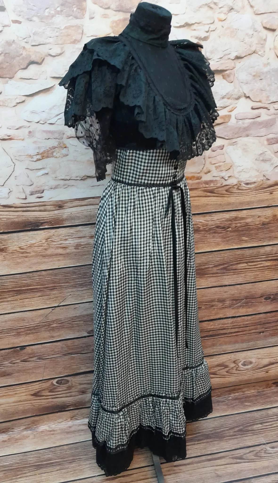 Schwarz-Weiß Kariertes Vintage Kleid Gr.34