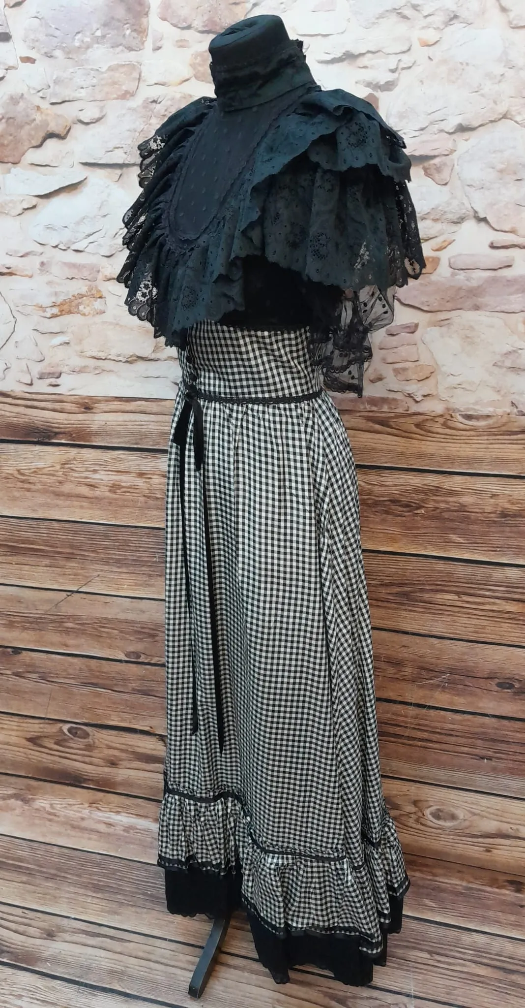 Schwarz-Weiß Kariertes Vintage Kleid Gr.34